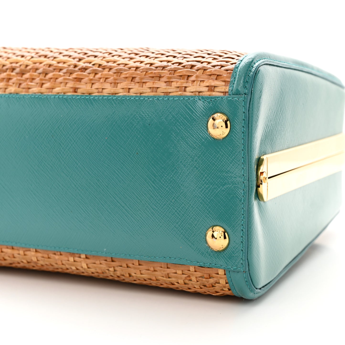 Midollino Saffiano Pyramid Bag Naturale Turquoise