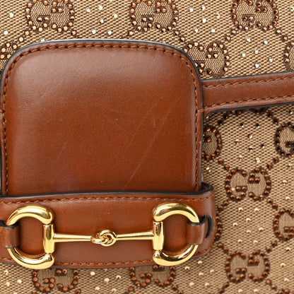 Gucci Canvas Calfskin Crystal GG Monogram Mini Horsebit 1955 Shoulder Bag Camel Ebony 13 of 13