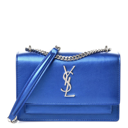 Saint Laurent Metallic Calfskin Monogram Sunset Chain Wallet Blue Royal 1 of 10
