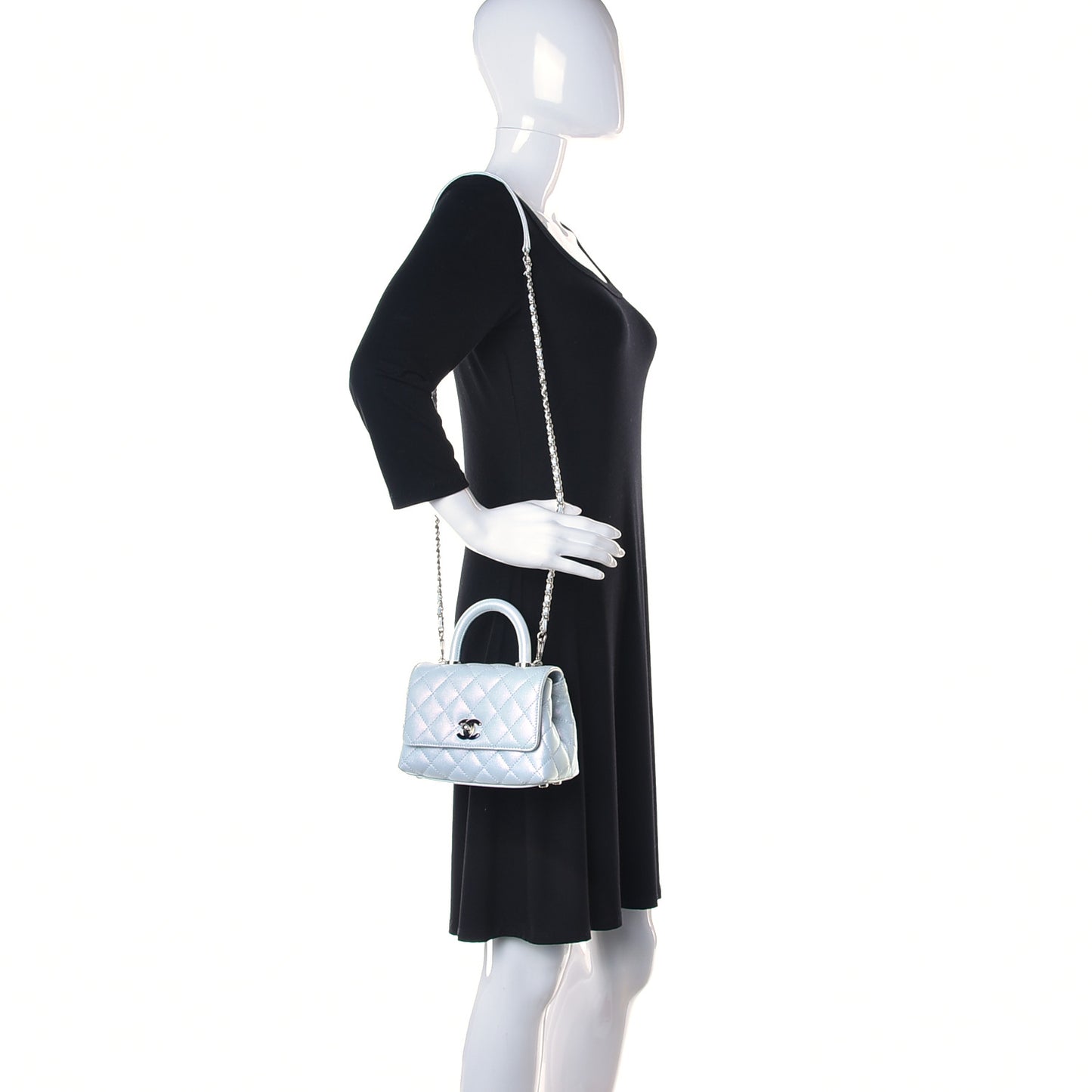 Iridescent Caviar Quilted Extra Mini Coco Handle Flap Light Blue