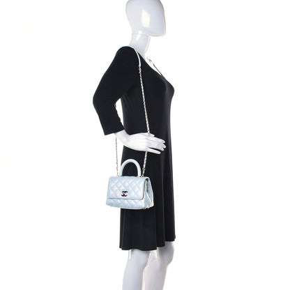 Chanel Iridescent Caviar Quilted Extra Mini Coco Handle Flap Light Blue 2 of 12
