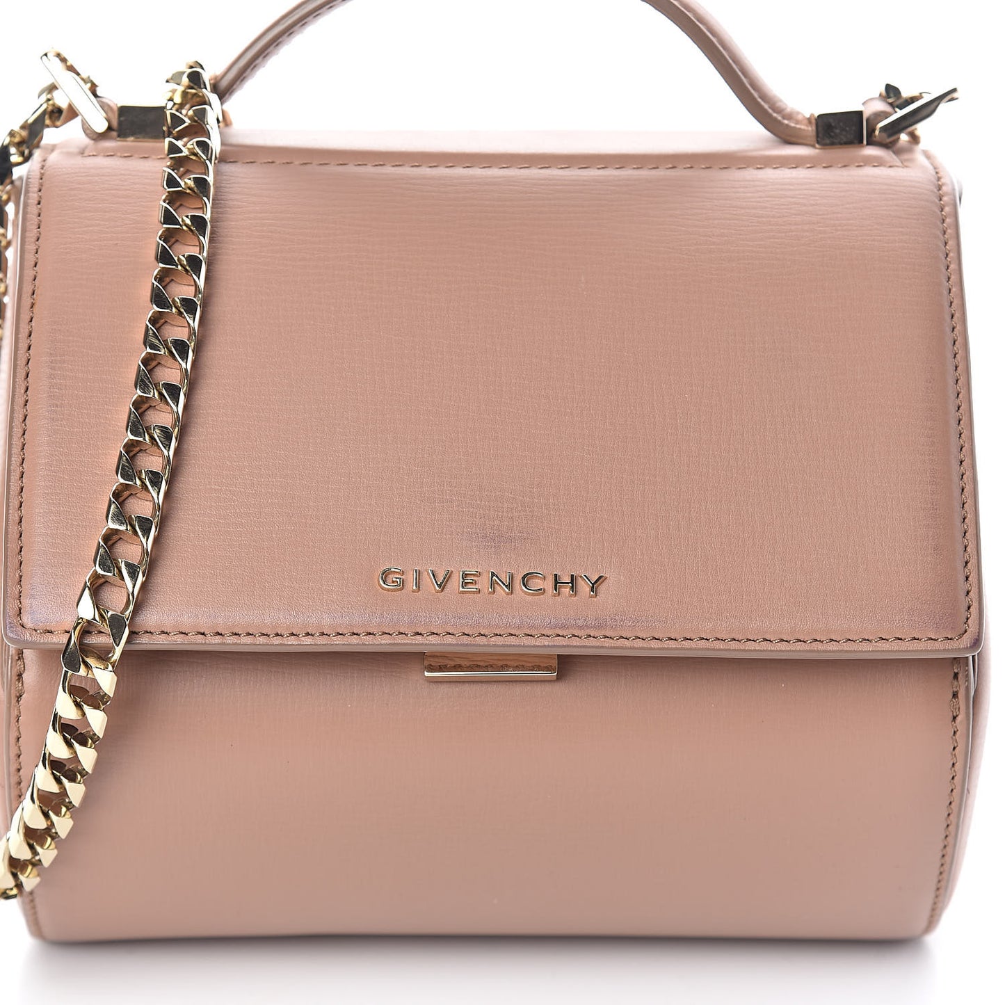 Textured Calfskin Mini Pandora Box Chain Crossbody Bag Old Pink