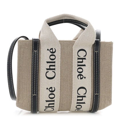 Chloe Linen Calfskin Mini Woody Ribbon Tote White Navy 1 of 11