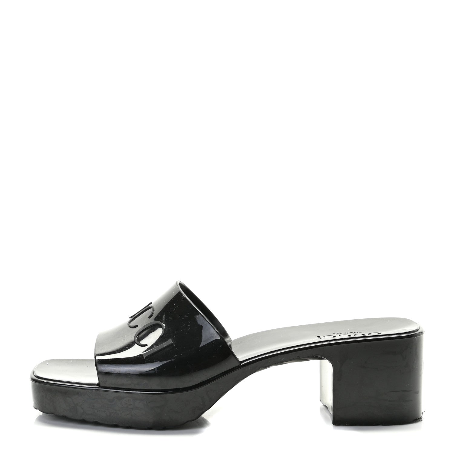 Gucci Rubber Gucci Logo Womens Platform 20/60mm Slide Sandals 41 Black 1 of 12