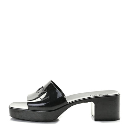 Gucci Rubber Gucci Logo Womens Platform 20/60mm Slide Sandals 41 Black 1 of 12