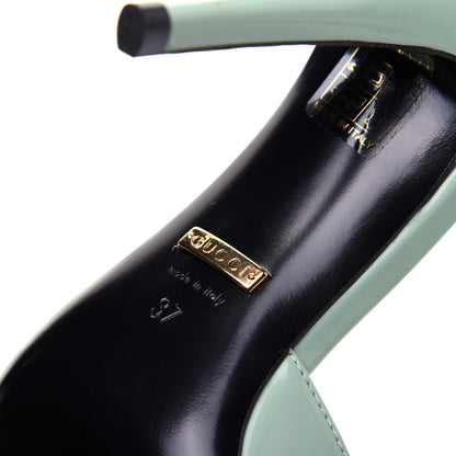 Gucci Polished Calfskin Scarlet Mid Heel Slide Sandals 37 Aqua Green 10 of 12