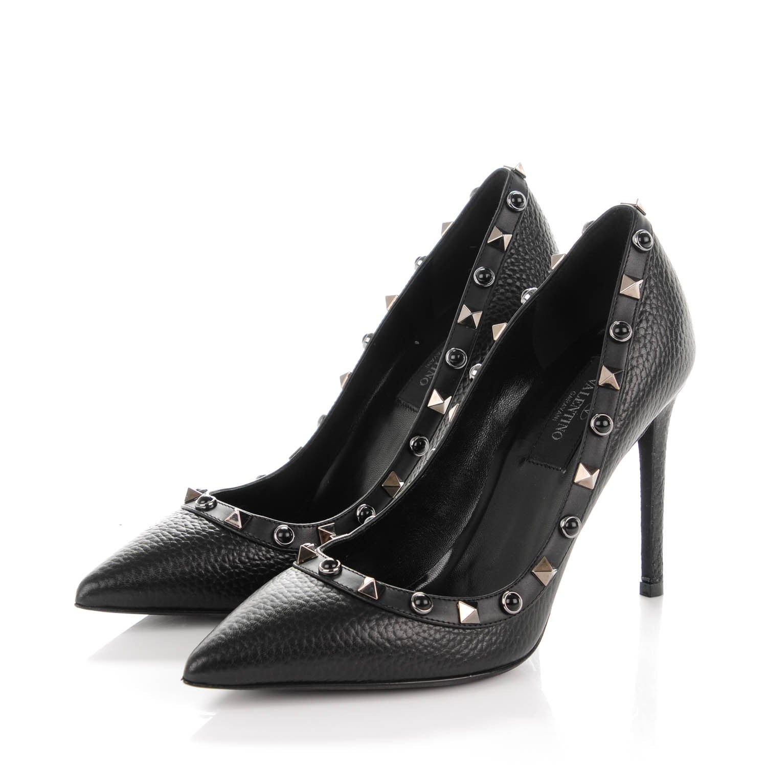 Valentino Garavani Pebbled Calfskin Onyx Rockstud Rolling 100mm Pumps 35.5 Black 3 of 7