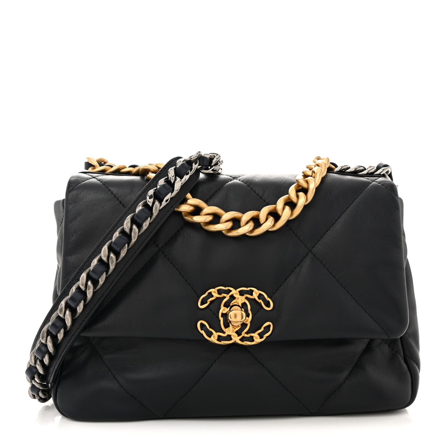 Goatskin Quilted Medium Chanel 19 Flap Navy Blue