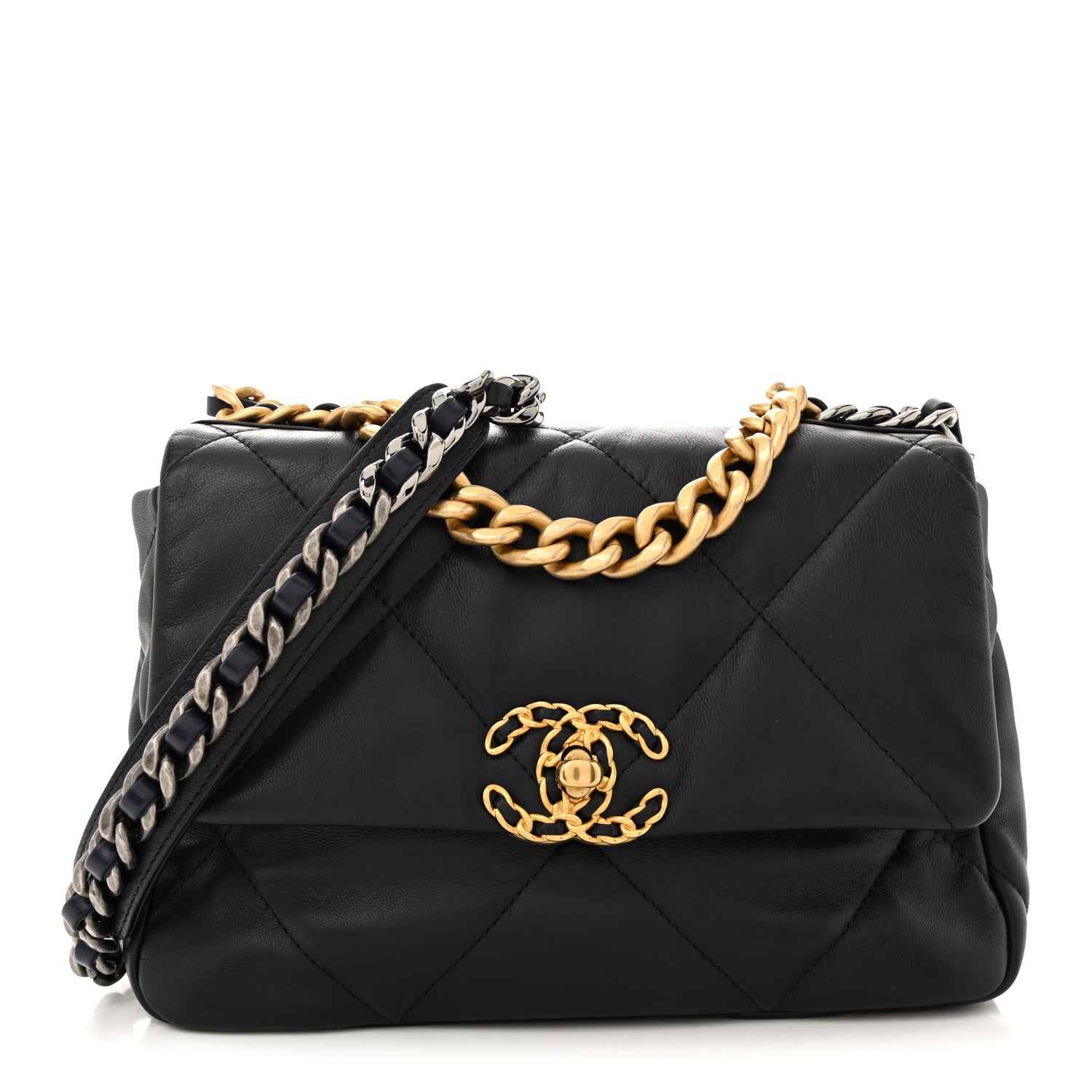 Chanel Goatskin Quilted Medium Chanel 19 Flap Navy Blue 1 of 11