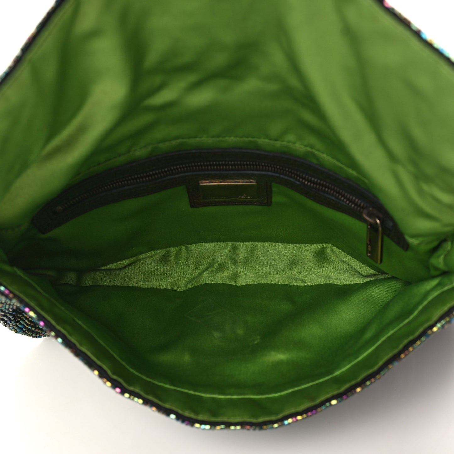 Metallic Calfskin Peacock Beaded Baguette Multicolor
