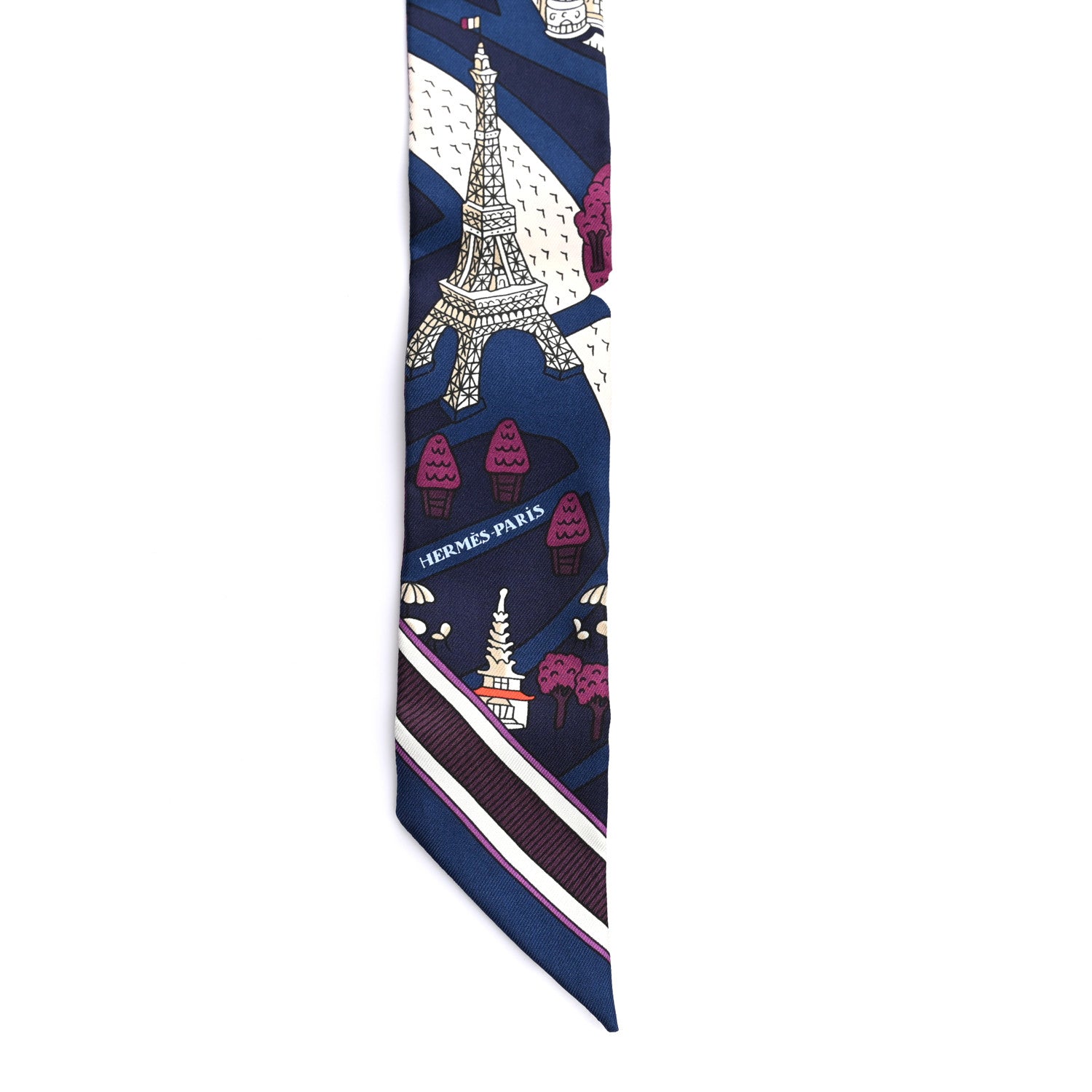 Hermes Silk Les Nouveaux Amoureux de Paris Twilly Marine Violet White 4 of 4