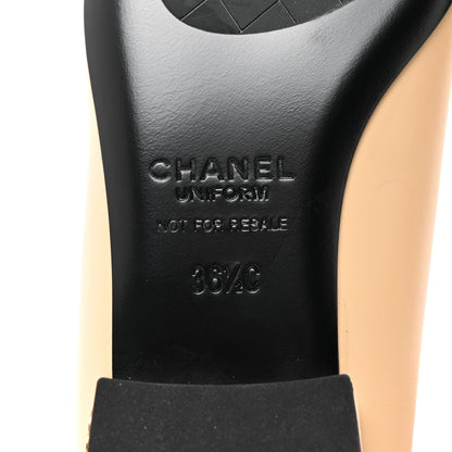 Chanel Lambskin Cap Toe CC Uniform Ballerina Flats 36.5 Beige Black 8 of 10