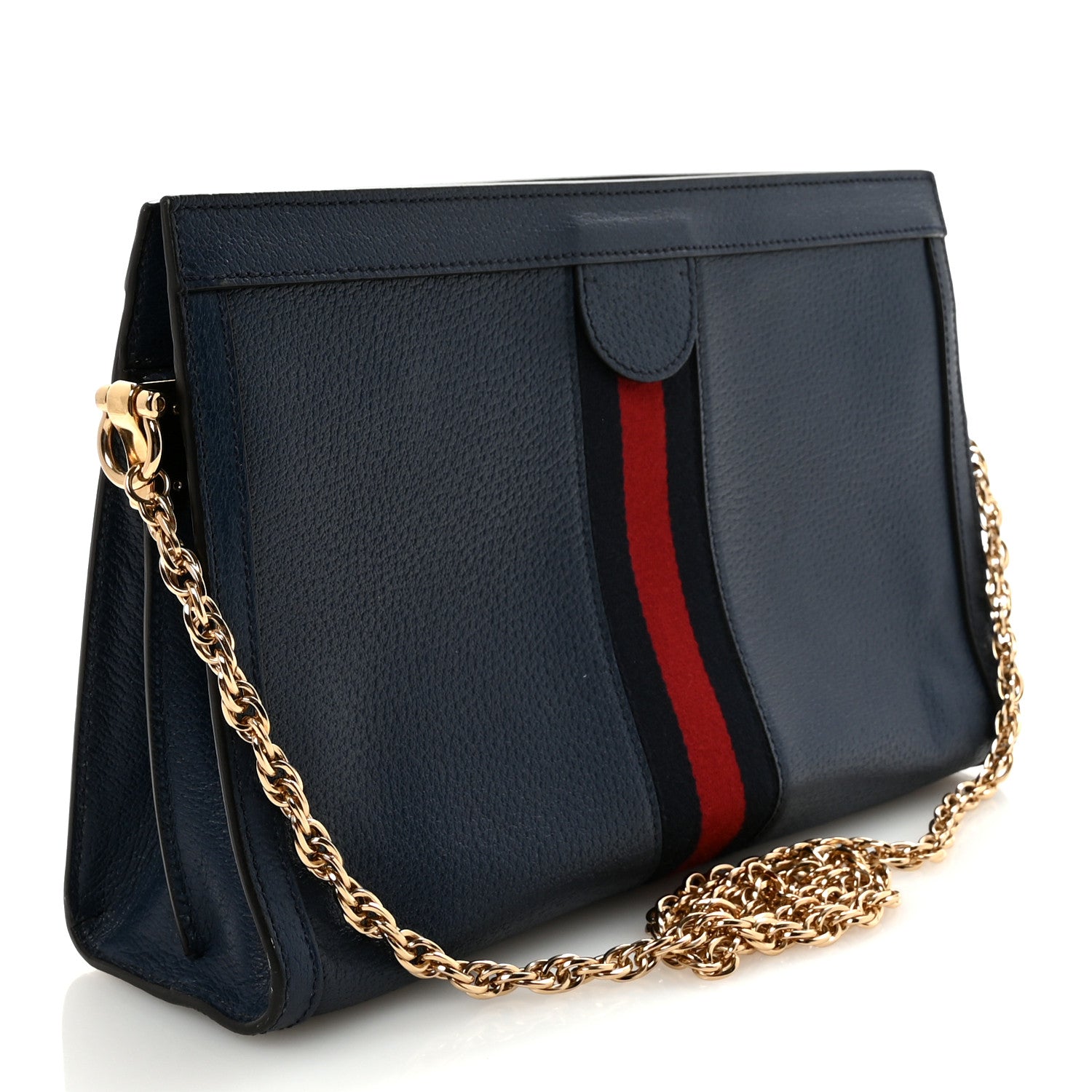 Gucci Textured Calfskin Web Medium Ophidia Chain Shoulder Bag Blue Agata 3 of 10