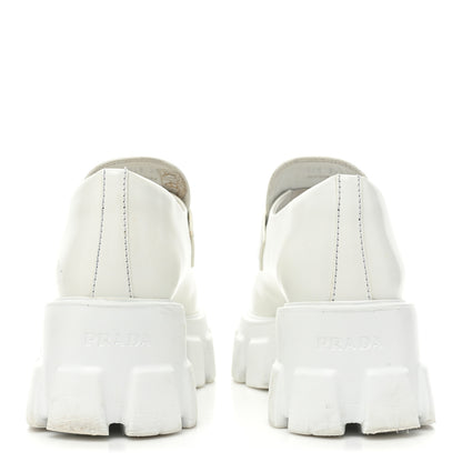 Prada Spazzolato Metal Triangle Logo Monolith Pointy 55mm Loafers 39 White 4 of 14