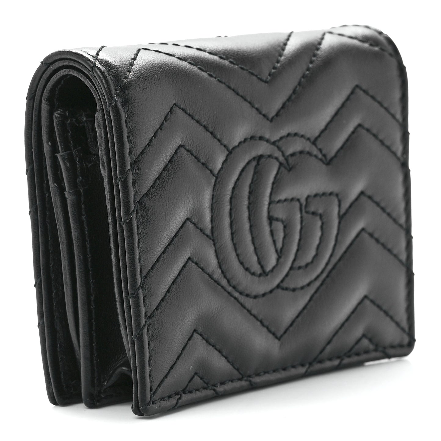Calfskin Matelasse GG Marmont Card Case Wallet Black