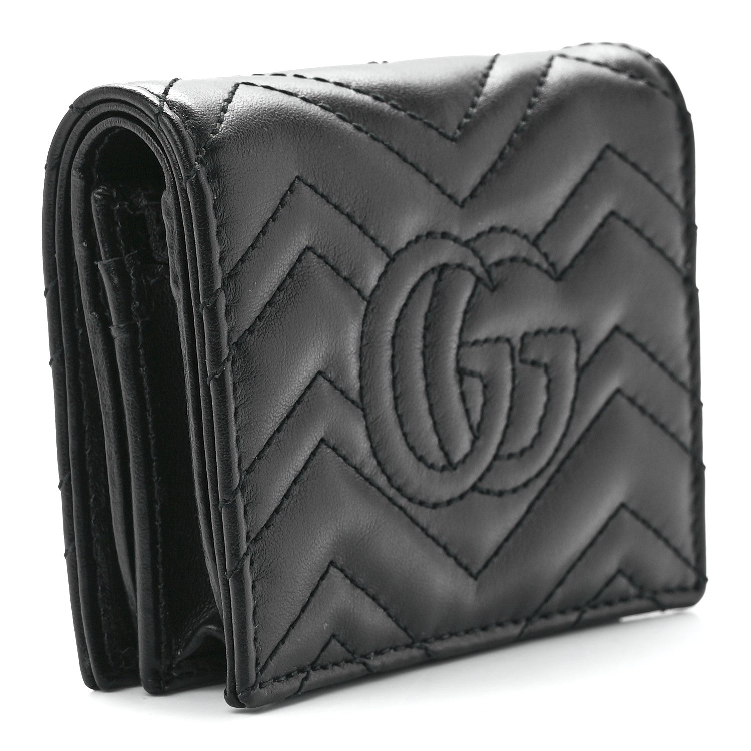 Gucci Calfskin Matelasse GG Marmont Card Case Wallet Black 3 of 12