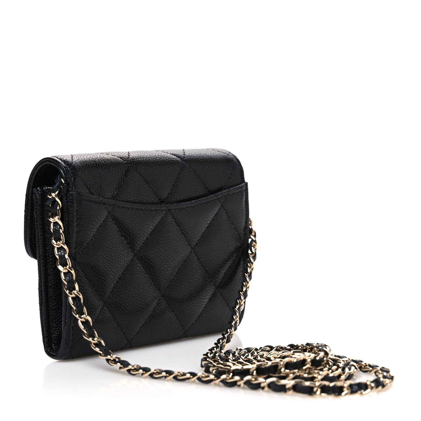 Caviar Quilted Flap Card Holder On Chain Black