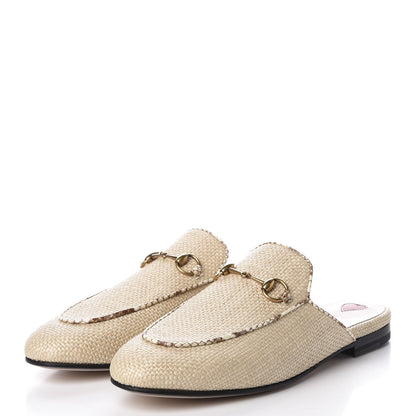 Gucci Straw Elaphe Womens Princetown Slippers 39 Natural Cream Brown 3 of 11
