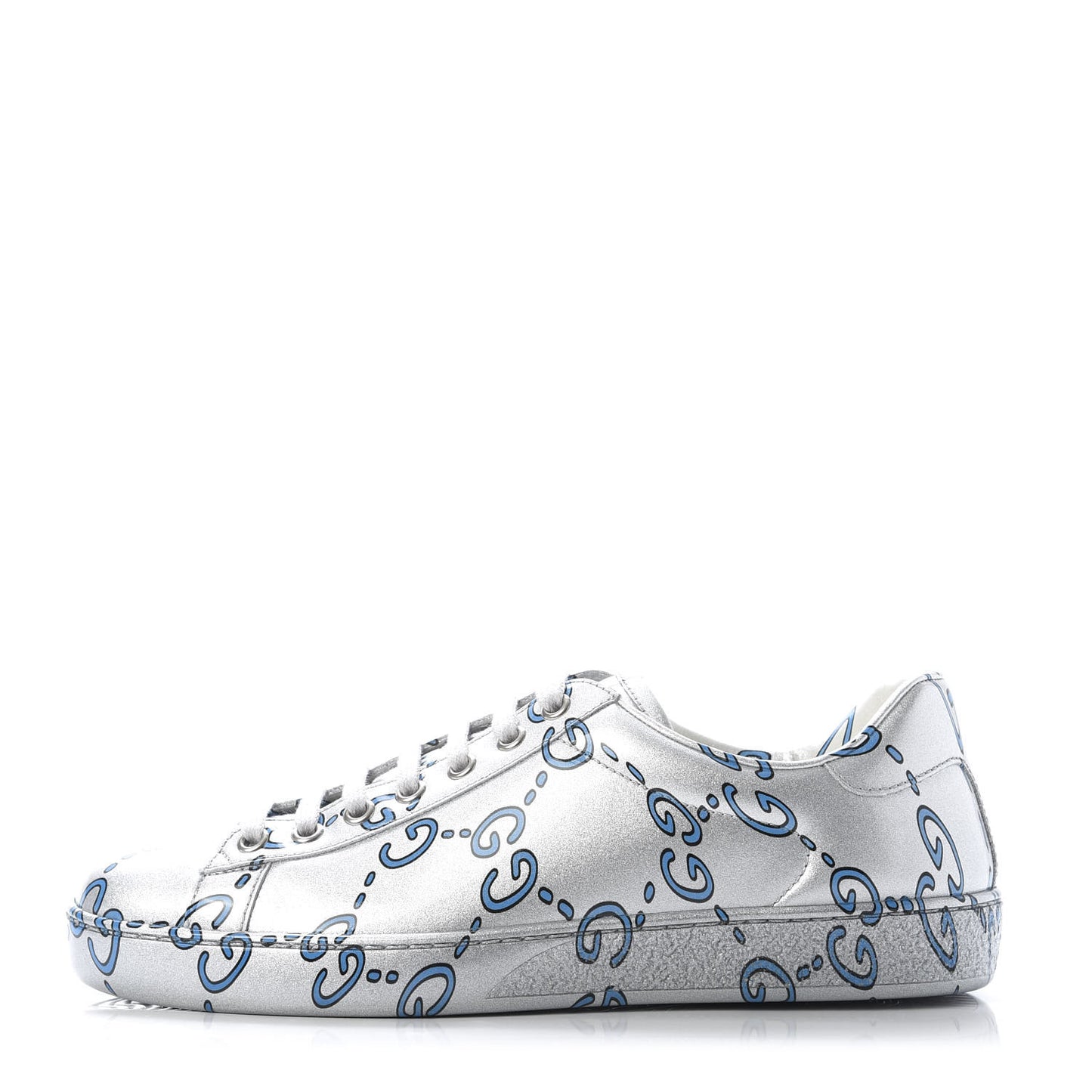 Miro Rubber Wax GucciGhost Print Mens New Ace Sneakers 5 Silver