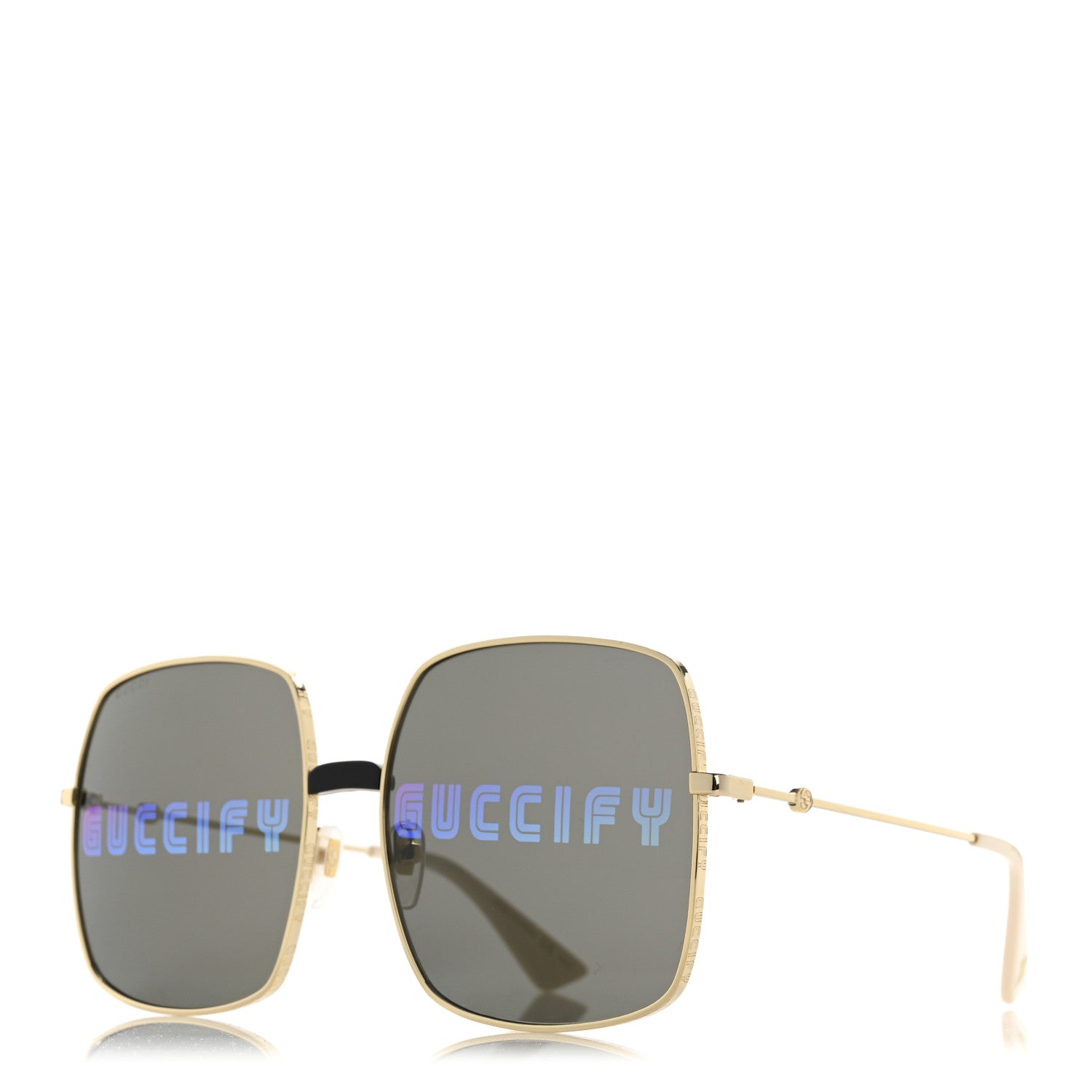 Gucci Metal Rectangular Guccify Frame Sunglasses GG0414S Gold 1 of 8