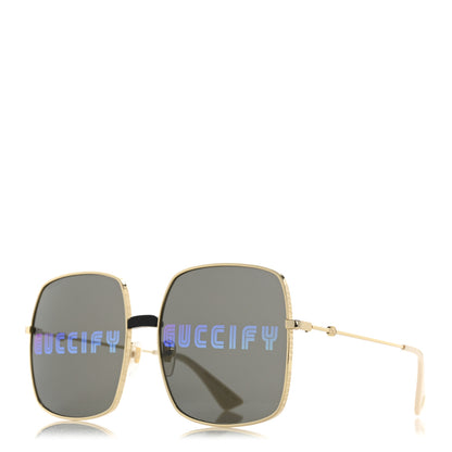 Gucci Metal Rectangular Guccify Frame Sunglasses GG0414S Gold 1 of 8