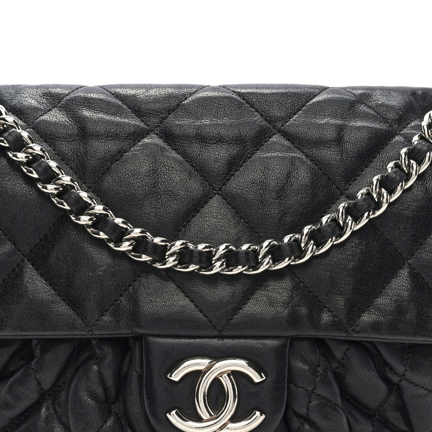Washed Lambskin Quilted Medium Chain Around Messenger Black