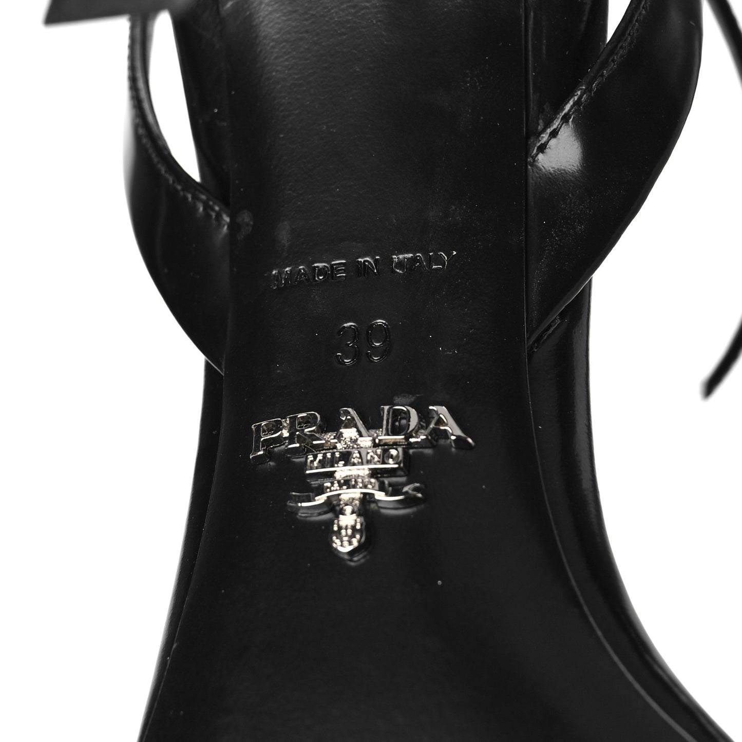 Calfskin Metal Triangle Logo High Heels Sandals 39 Black