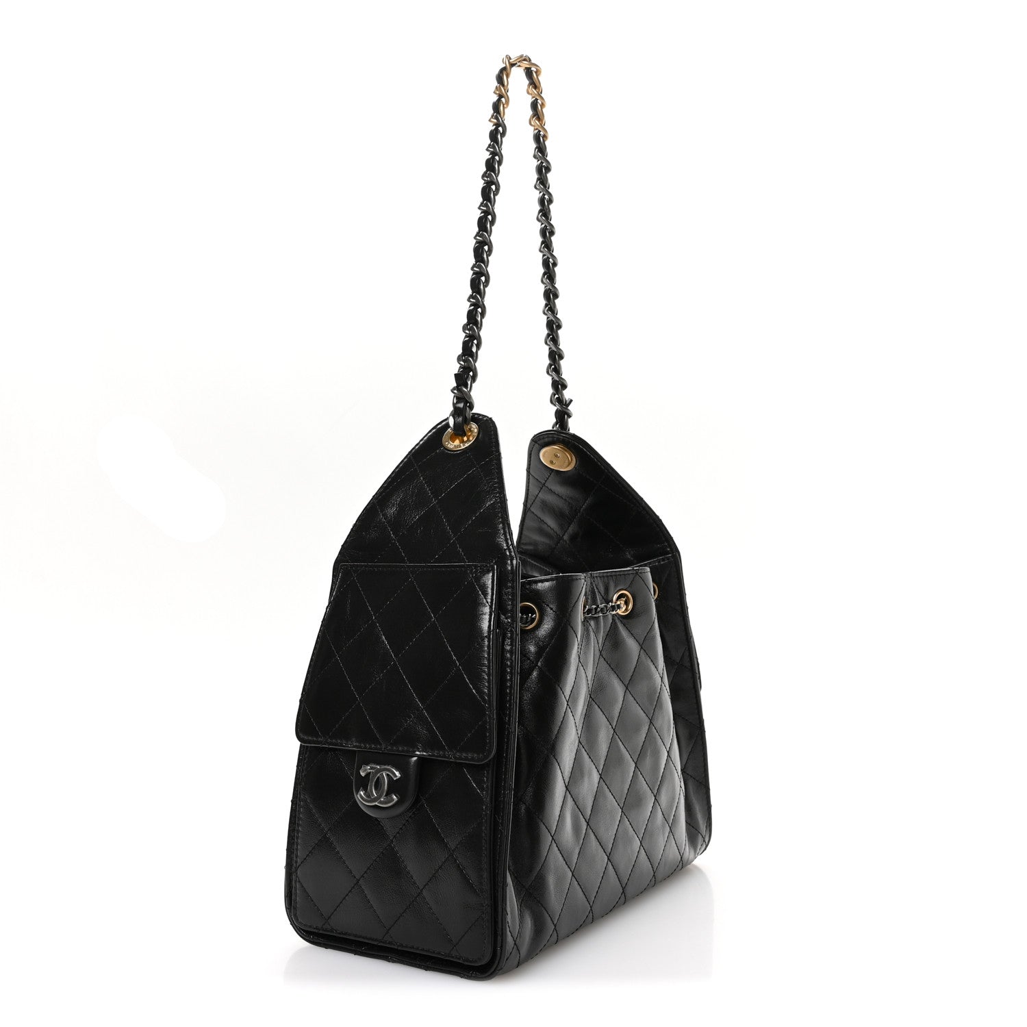 Chanel Shiny Crumpled Calfskin Quilted Small Chanel 25 Handbag Black 3 of 11