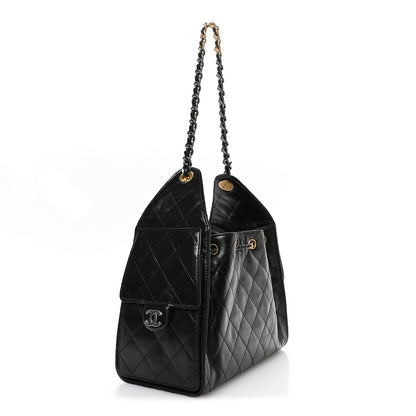 Chanel Shiny Crumpled Calfskin Quilted Small Chanel 25 Handbag Black 3 of 11