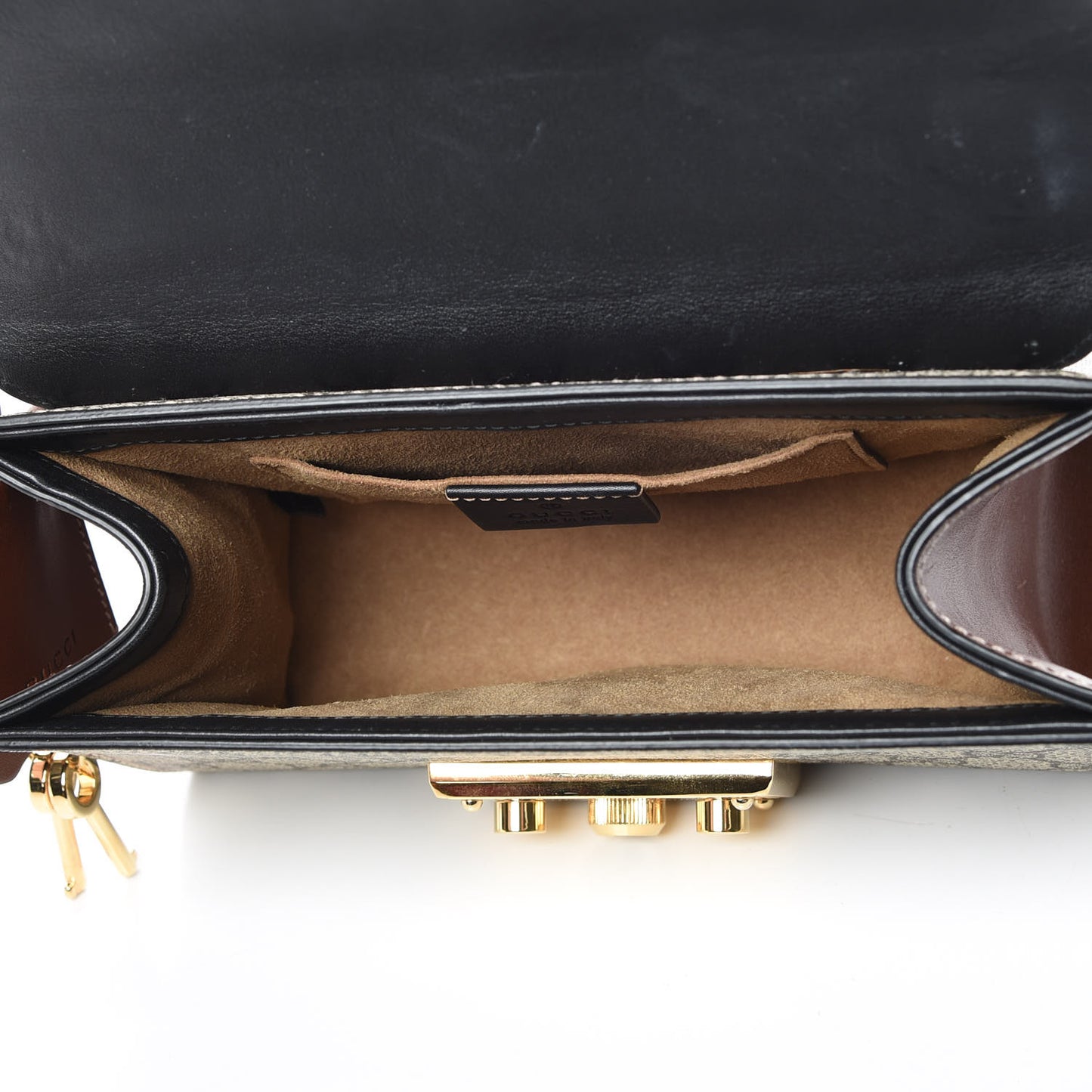 GG Supreme Monogram Calfskin Small Padlock Shoulder Bag Beige Black Cuir