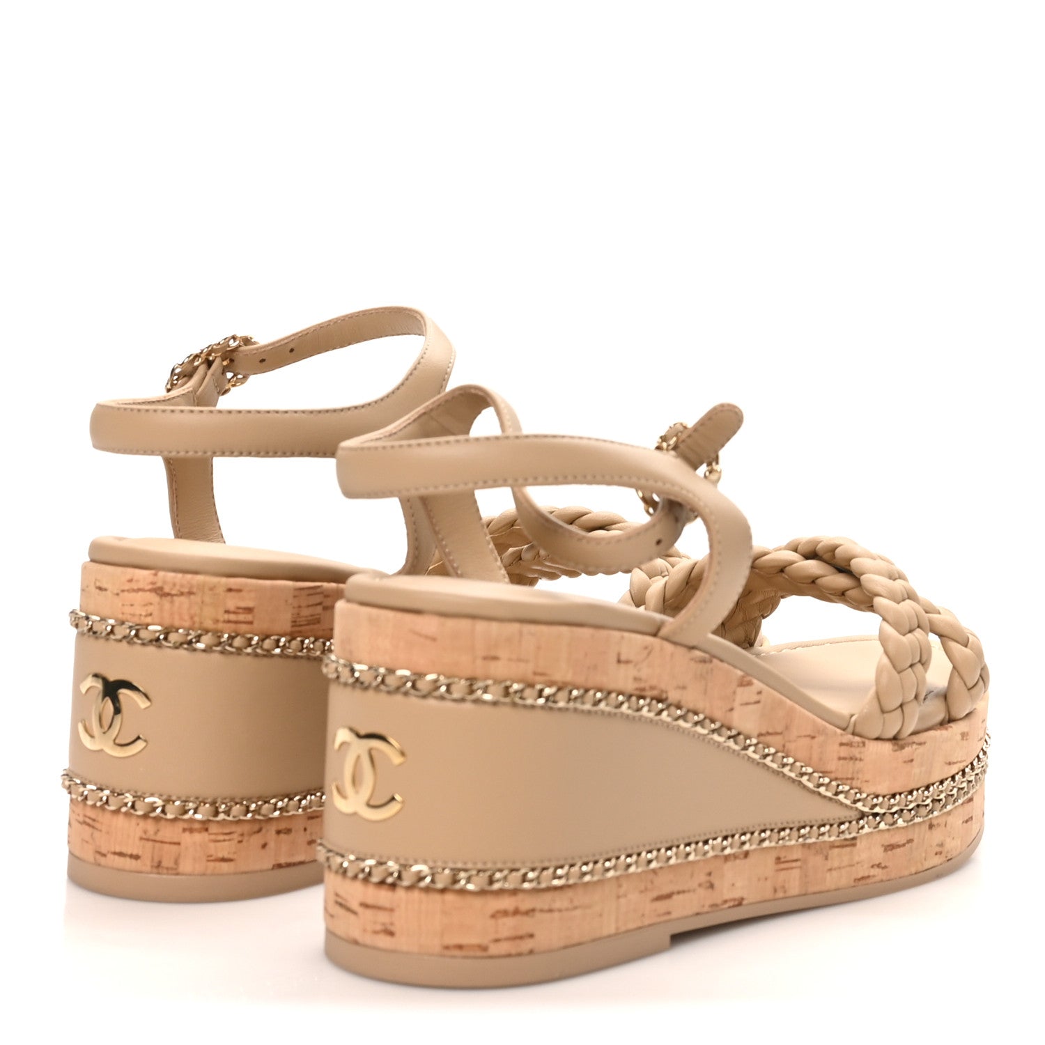 Chanel Lambskin Espadrille Braided Platform Sandals 38 Beige 5 of 9