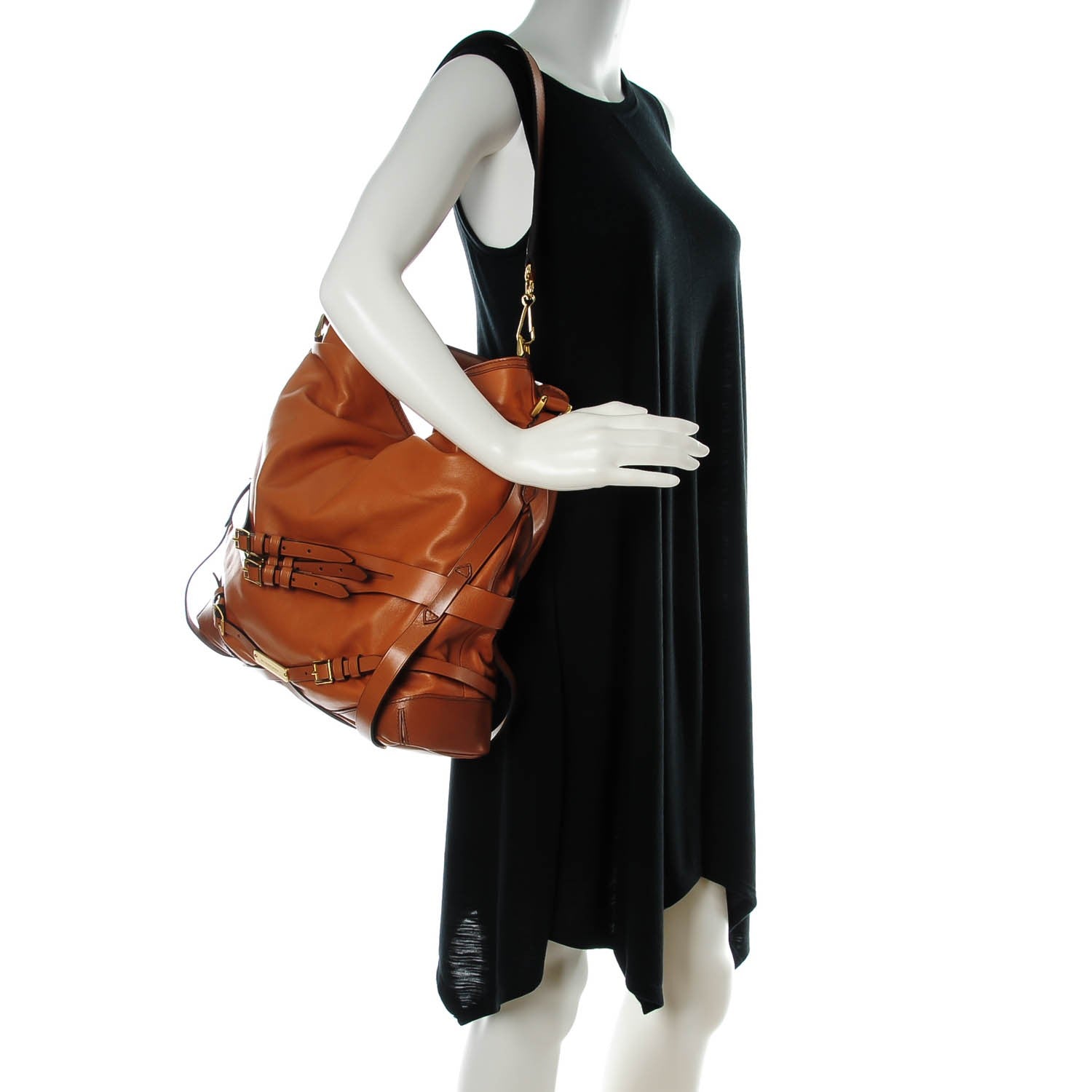 Burberry Soft Lambskin Bridle Calfskin Medium Gosford Hobo Tan 2 of 8