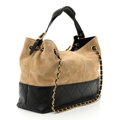 Chanel Suede Shiny Lambskin Quilted Small Shopping Bag  Beige Black 2 of 10