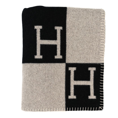Hermes Wool Cashmere Avalon Signature Blanket Ecru Gris Fonce 1 of 3