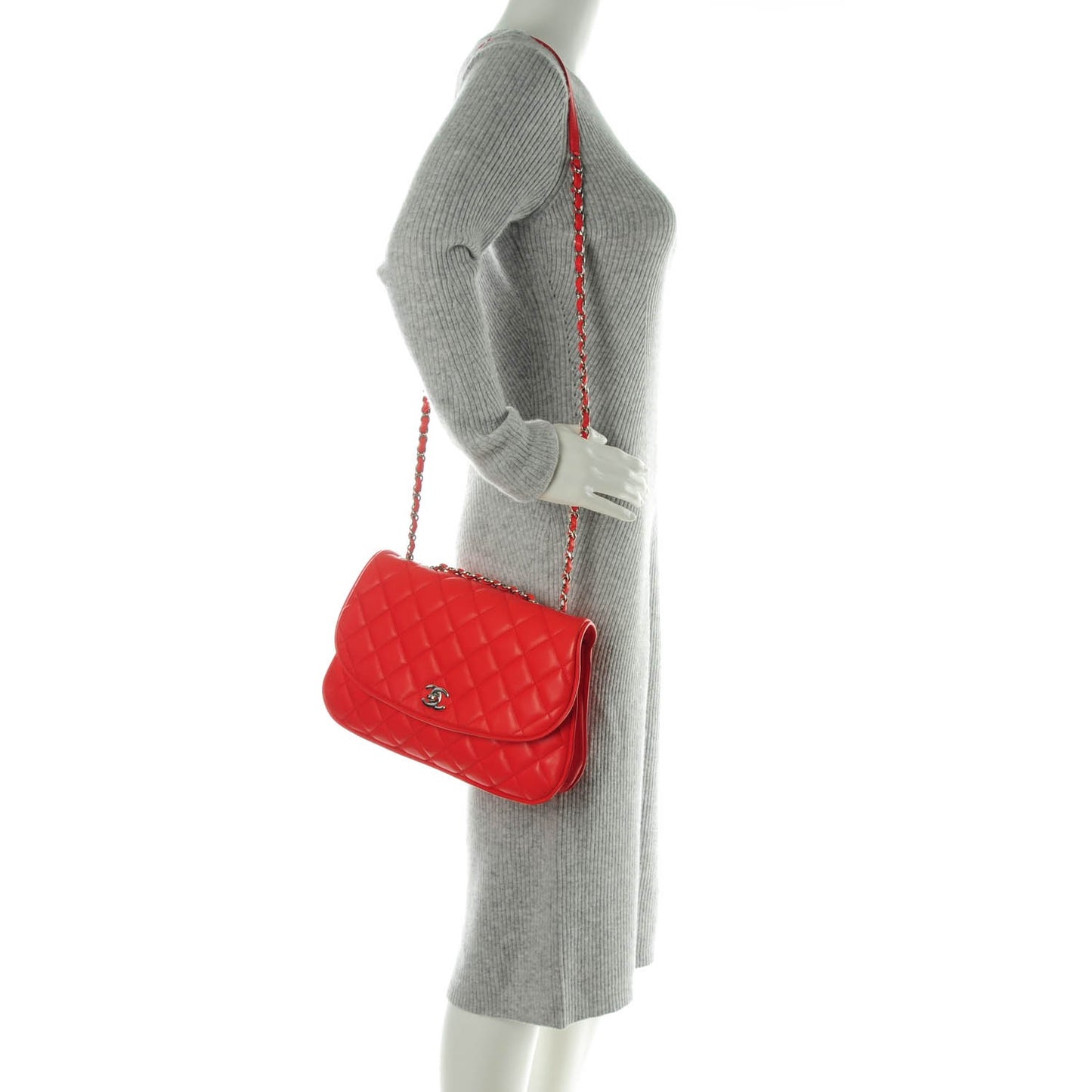 Lambskin Quilted Pagode Piping Flap Red