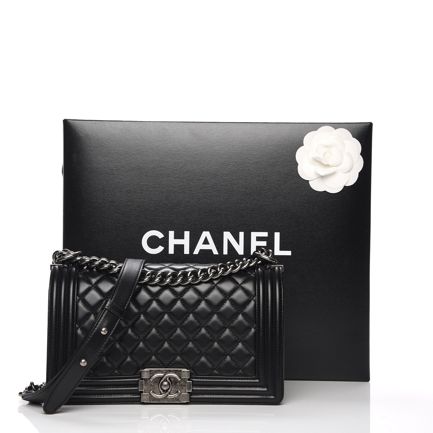Chanel Lambskin Quilted Medium Boy Flap Black 8 of 8