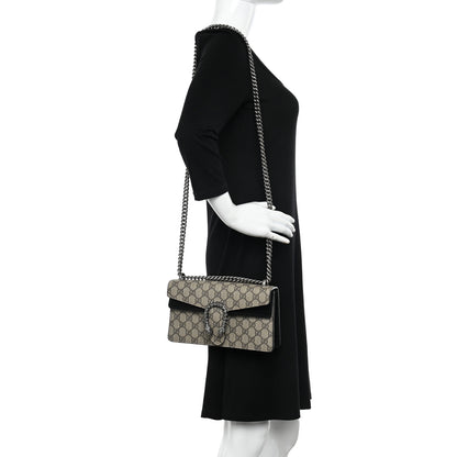 Gucci GG Supreme Monogram Suede Crystal Small Dionysus Shoulder Bag Beige Ebony Black 2 of 11