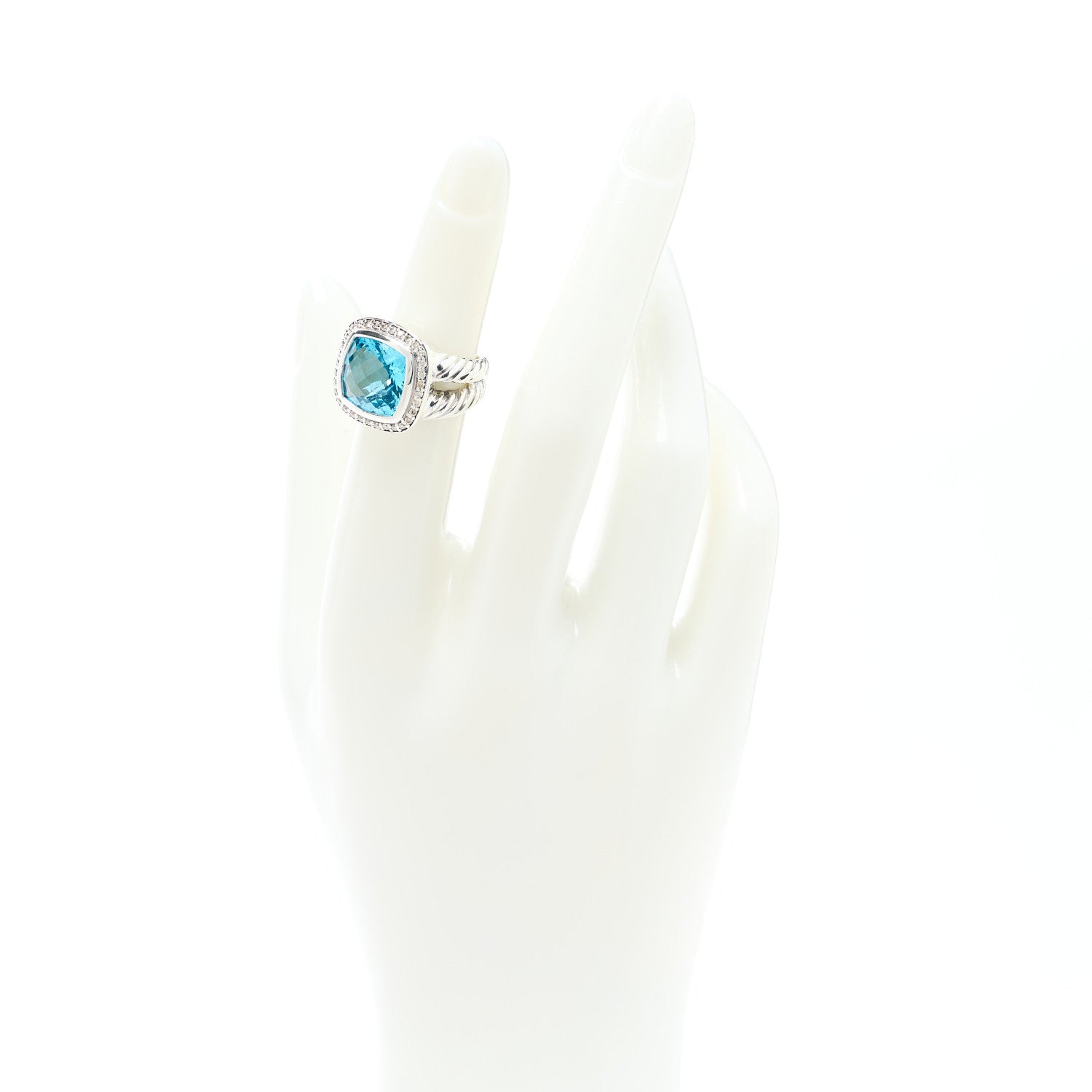 David Yurman Sterling Silver Diamond Blue Topaz 11mm Albion Ring 47 4 2 of 5