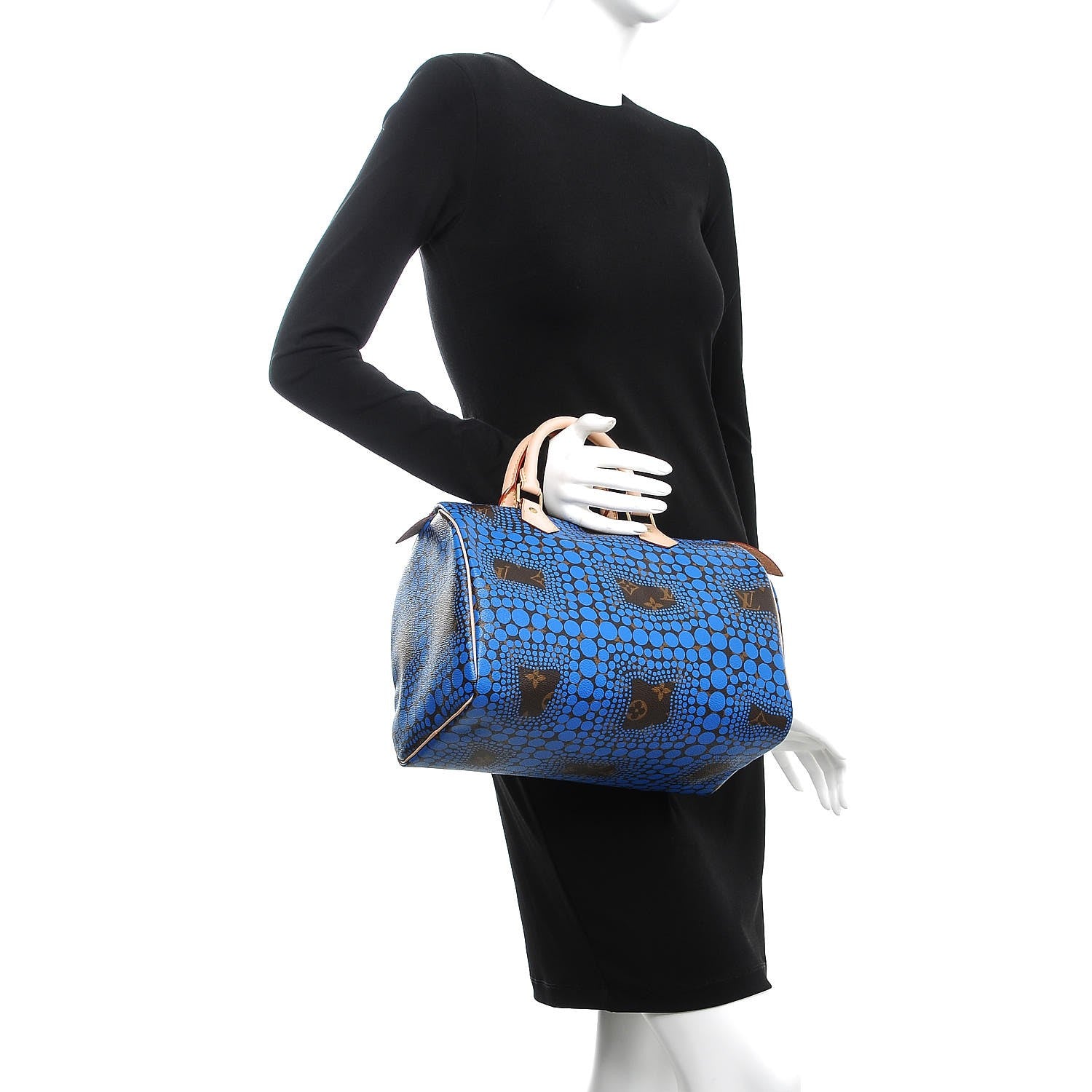 Louis Vuitton Monogram Kusama Town Speedy 30 Blue 2 of 8