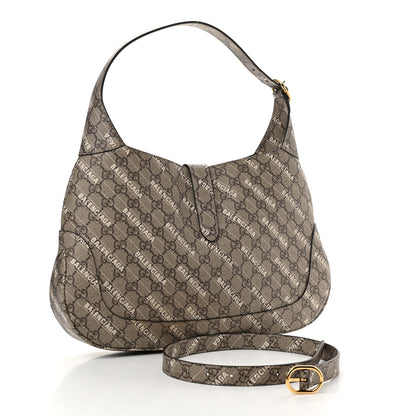 Gucci X BALENCIAGA GG Supreme Monogram Logo Print Medium Jackie 1961 Hobo Beige Ebony 3 of 11