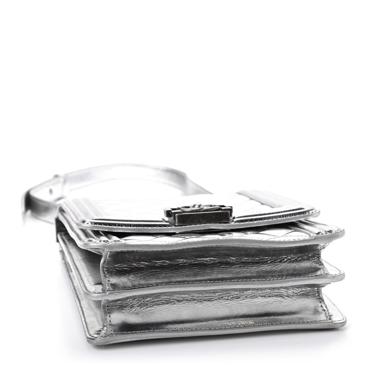 Metallic Goatskin Quilted North South Boy Flap Silver