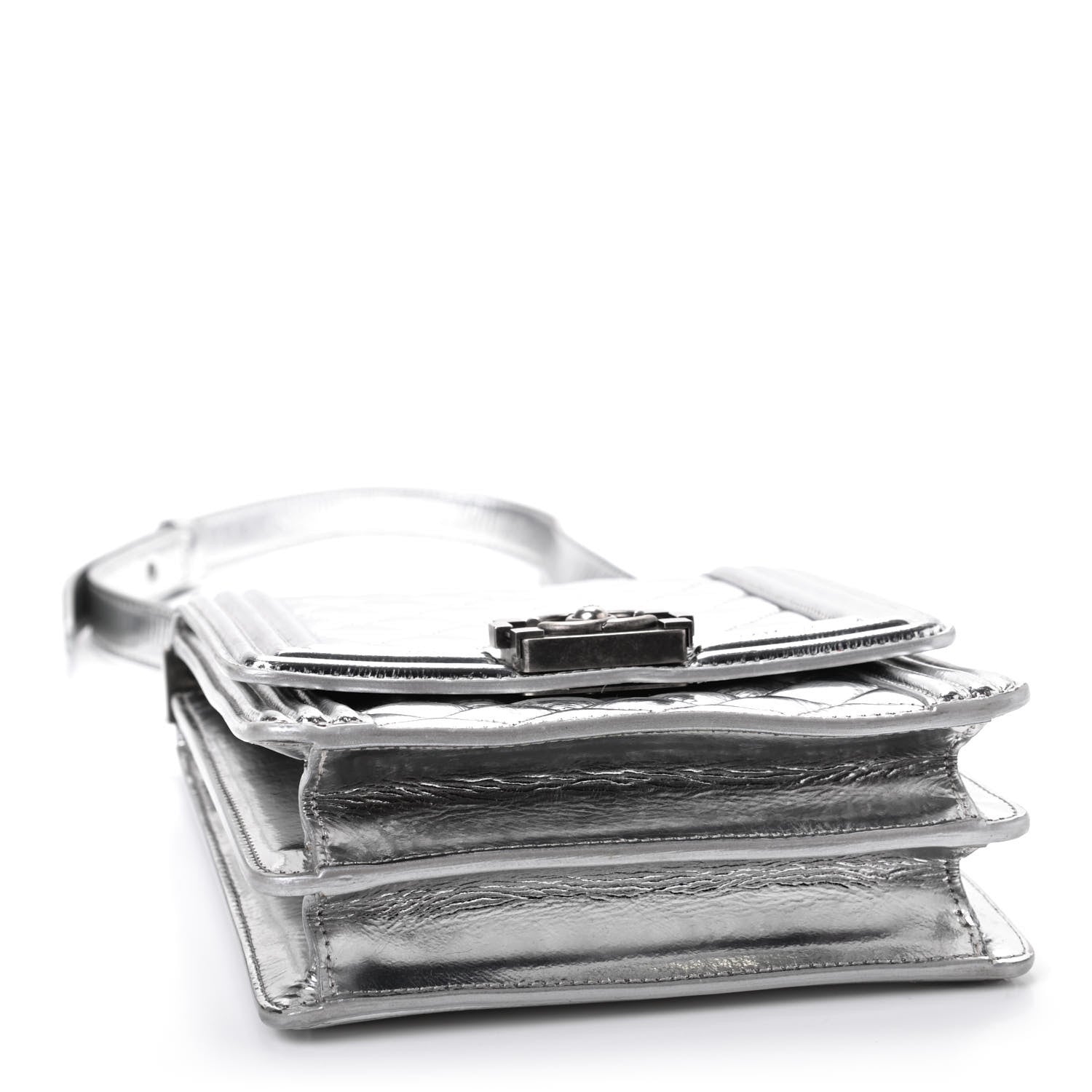 Chanel Metallic Goatskin Quilted North South Boy Flap Silver 4 of 10
