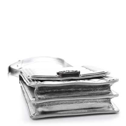 Chanel Metallic Goatskin Quilted North South Boy Flap Silver 4 of 10