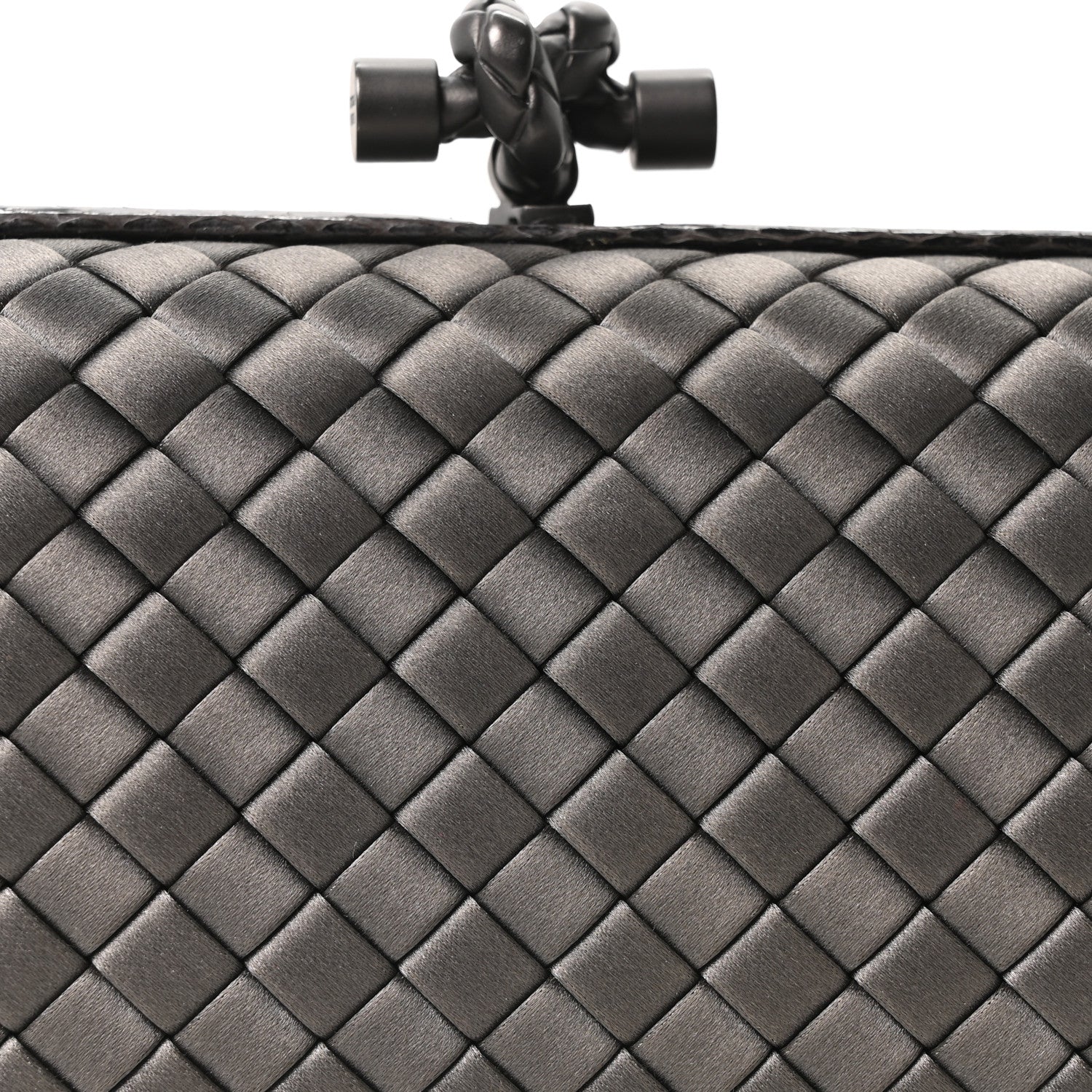 Bottega Veneta Satin Snakeskin Intrecciato Stretch Knot Clutch Ardoise 7 of 9