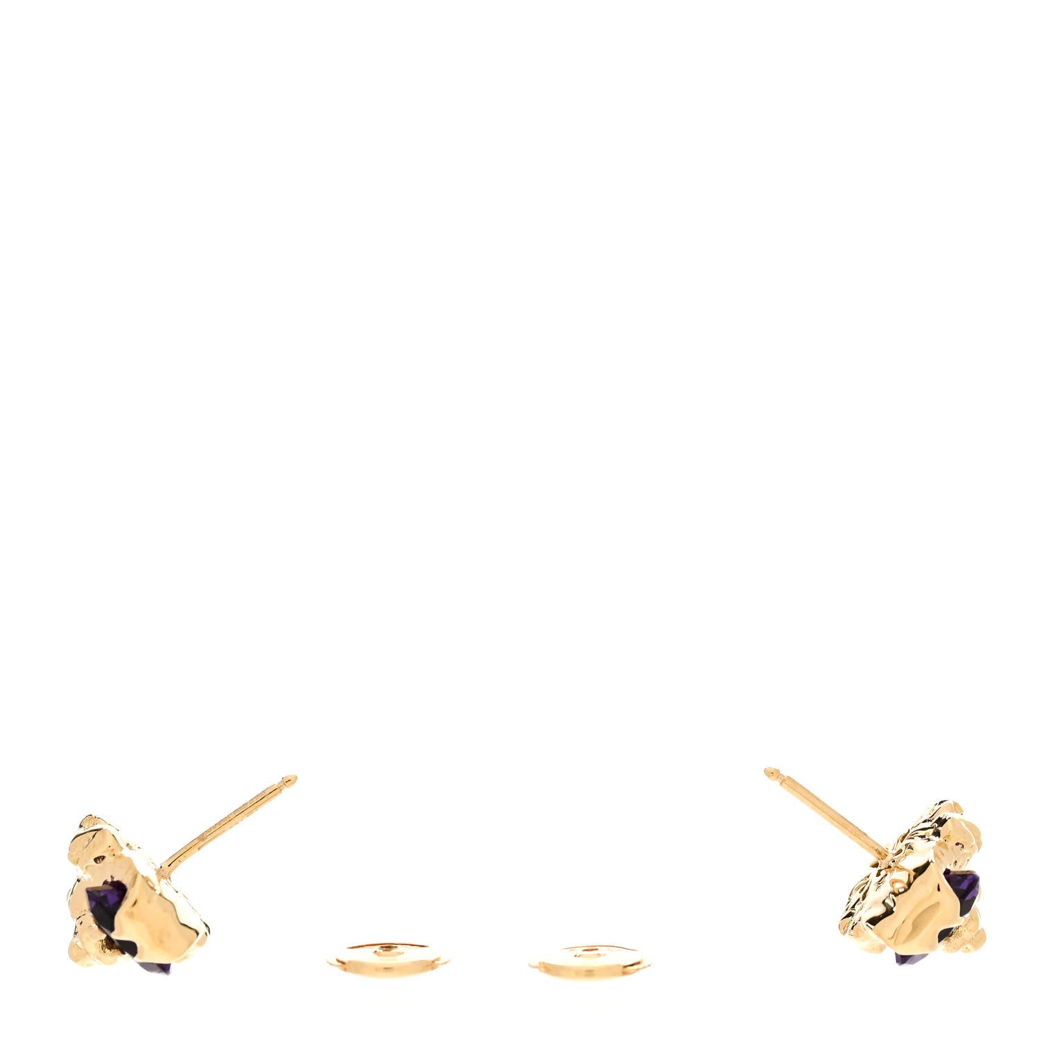 Gucci 18K Yellow Gold Diamond Amethyst Lion Head Stud Earrings 3 of 6