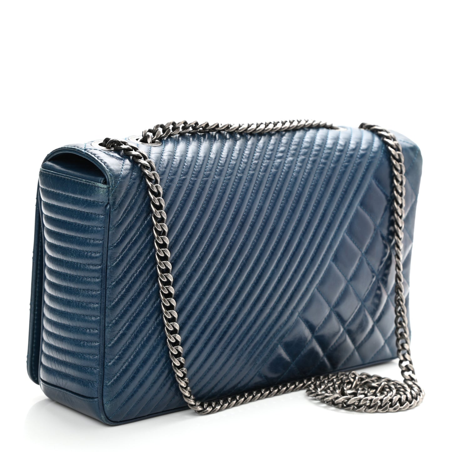 Glazed Calfskin Quilted Large Coco Boy Flap Blue