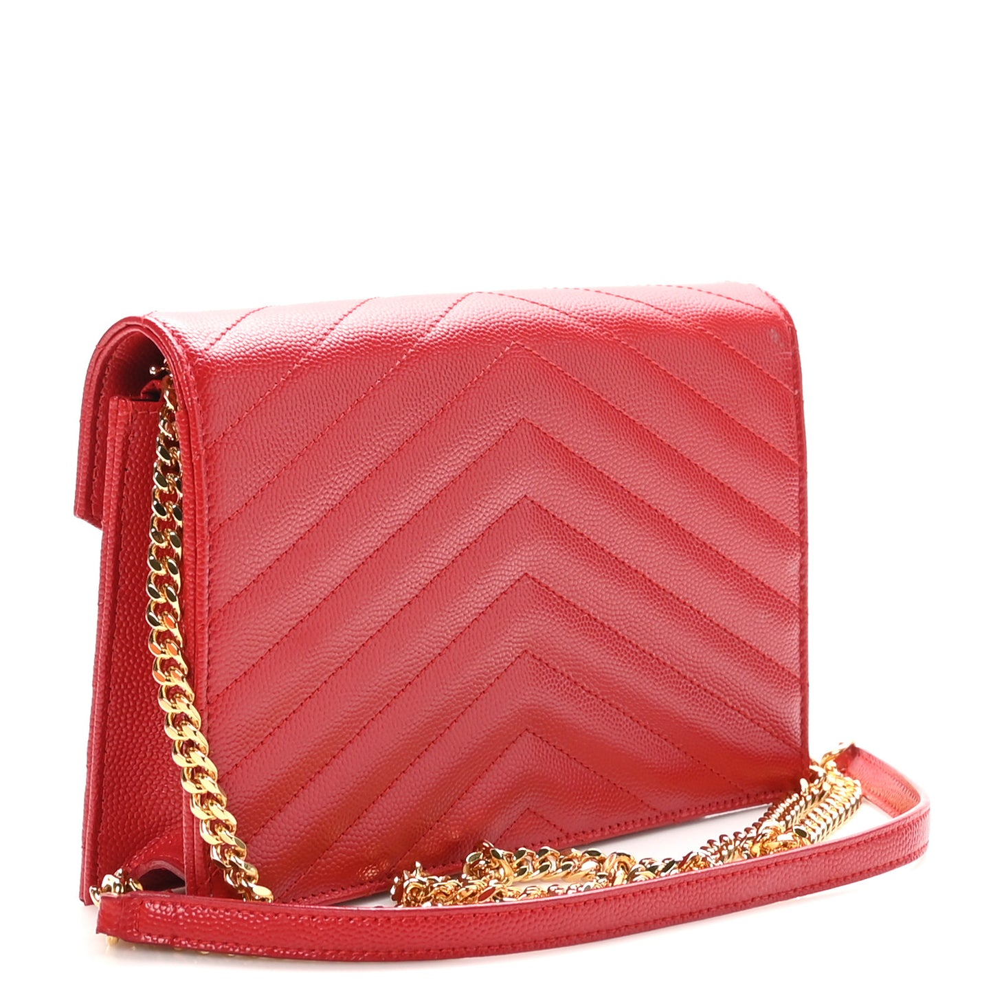 Grain De Poudre Matelasse Chevron Monogram Envelope Chain Wallet New Red