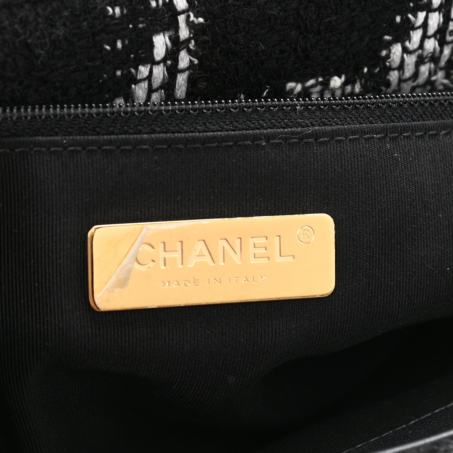 Chanel Tweed Quilted Large Chanel 19 Flap Black White 5 of 10