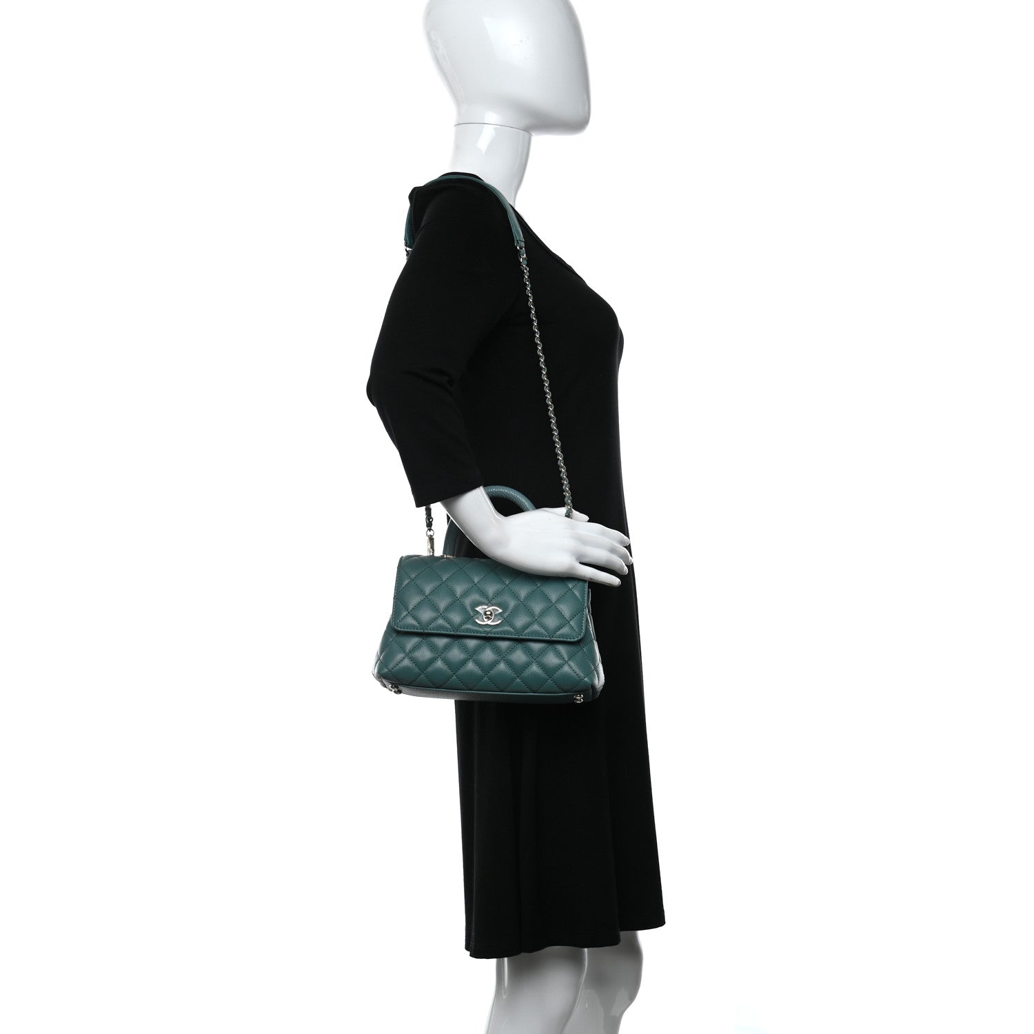 Chanel Caviar Quilted Lizard Embossed Mini Coco Handle Flap Green 2 of 9