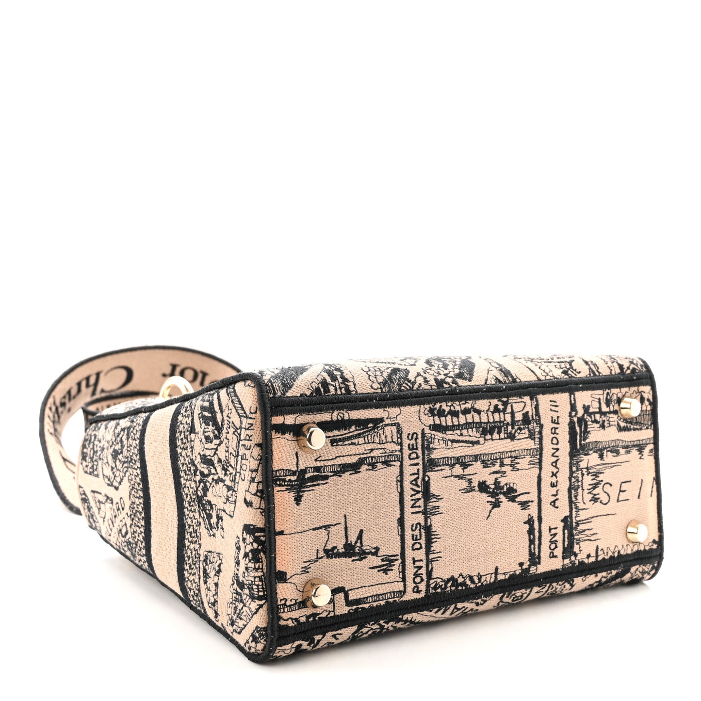 Canvas Embroidered Medium Plan de Paris Lady D-Lite Beige Black